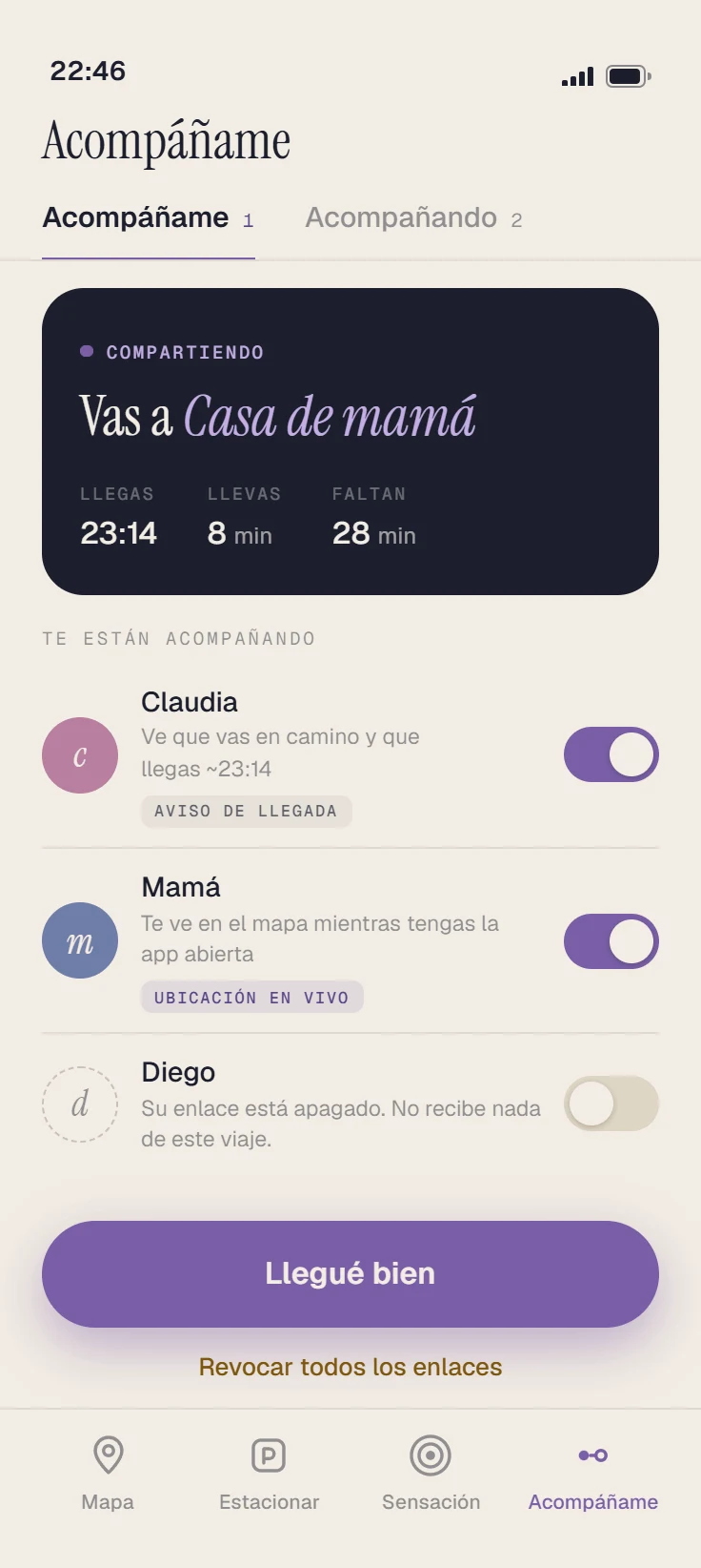 Compartiendo el trayecto con tus contactos.
